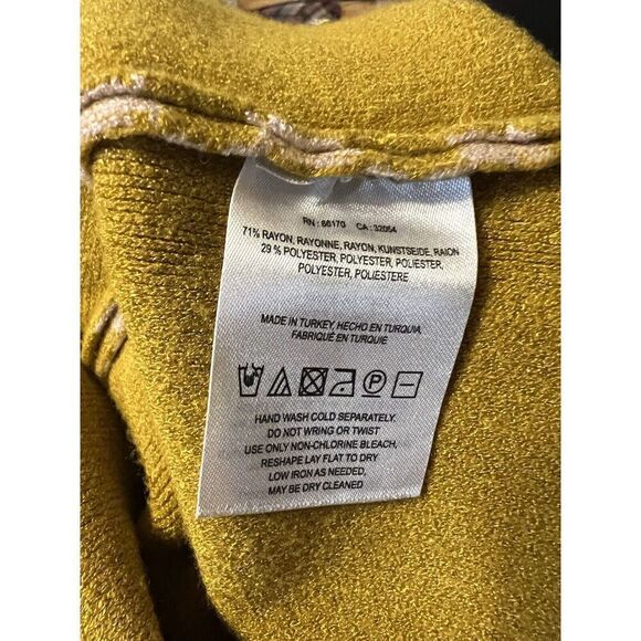Moth Anthropologie Womens L Mock Neck Sweater Mustard Stripe Crop Bell Sleeves - Picture 7 of 7
